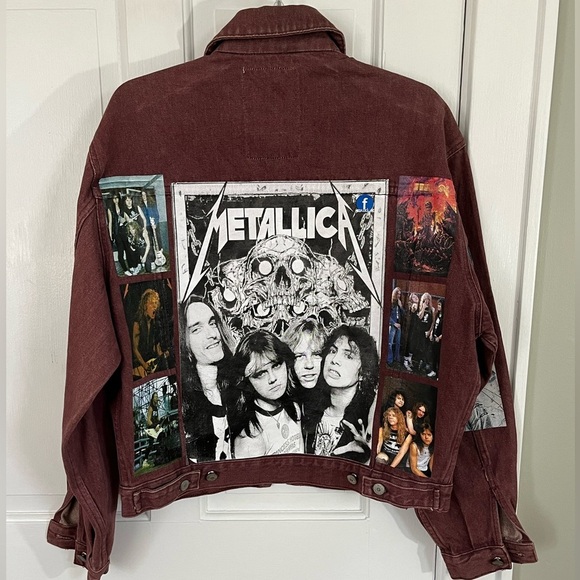 Metallica Pit Stop Brick Red Denim Jacket Adult M Heavy Metal Retro Streetwear - Picture 1 of 13